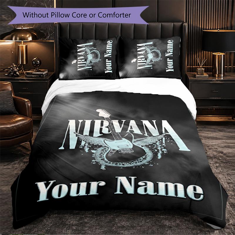 Постельное белье Nirvana с индивидуальным именем и текстом, 1 пододеяльник и 2 наволочки, персонализированный подарок для спальни
