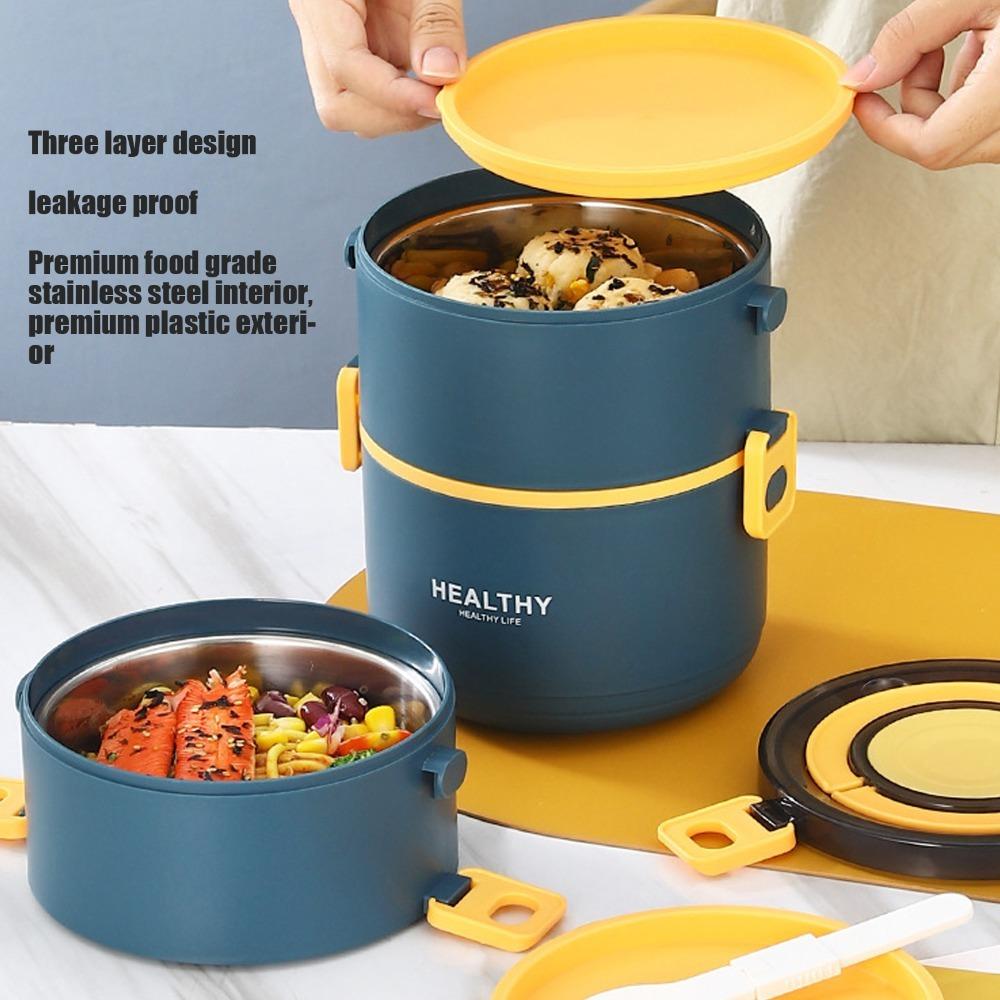2200ml Insulated Lunch Box 304 Stainless Steel Food Jar Stackable Lunch Box School Use