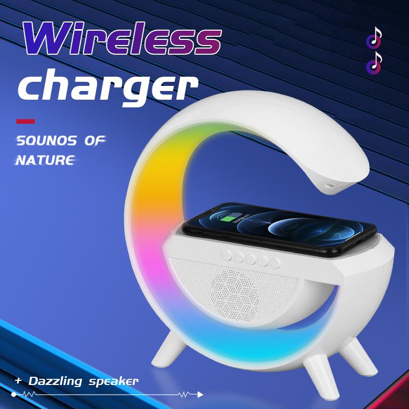 Wireless Fast Charger Station Smart Bluetooth Speaker Support TF Card LED RGB Desk Light For iPhone Samsung