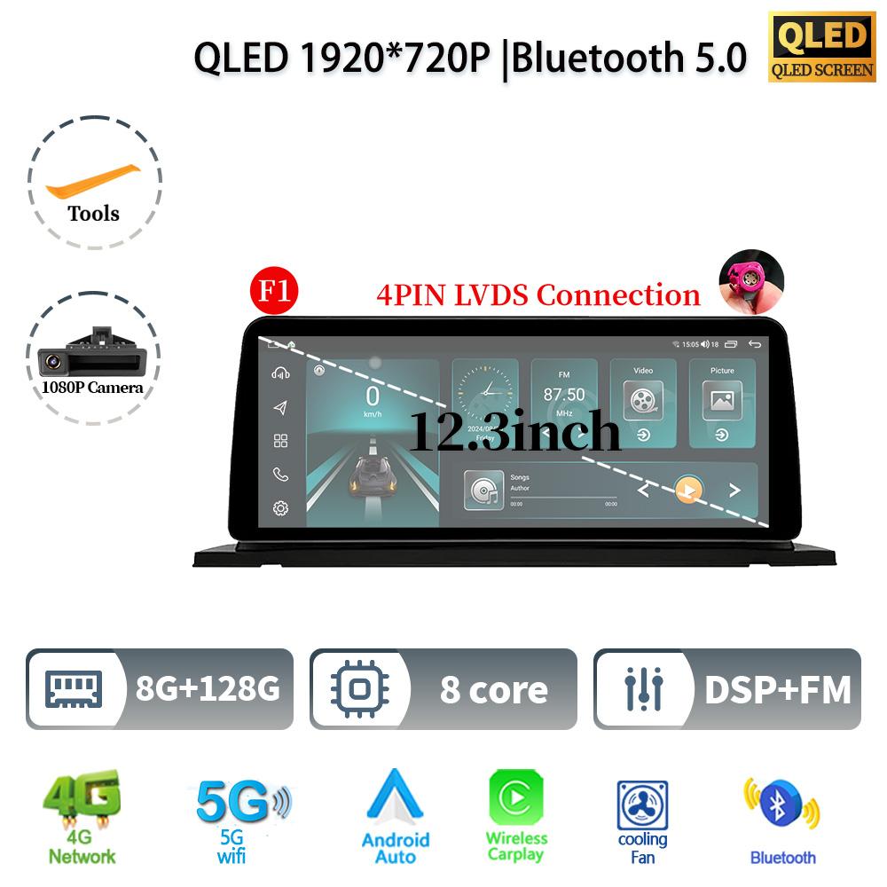 12,3" для BMW 5 серии F07 GT 2011-2017 Android 14 автомобильное радио мультимедиа стерео 4G GPS навигация WIFI беспроводной BT CarPlay экран