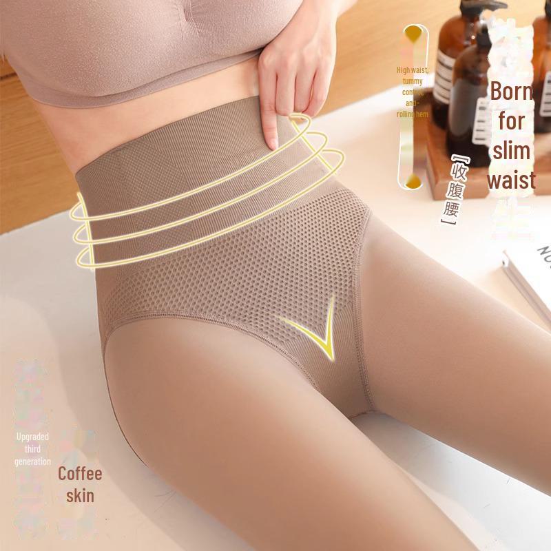 Grey Faux Sheer High-Waist Thermal Leggings - Women's Autumn/Winter Plus Velvet Warmth.