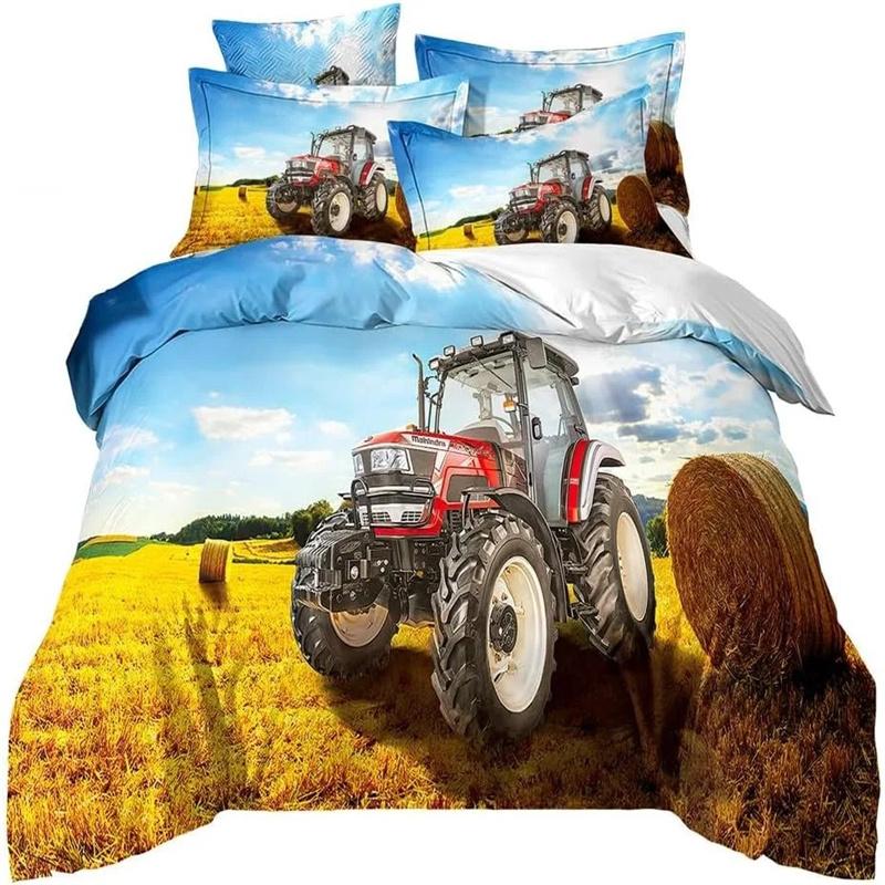3D Printing Tractor Bedding Set Boys Tractors Duvet Cover Set with Pillowcase Home Textile Twin Full Queen King Children's Gift