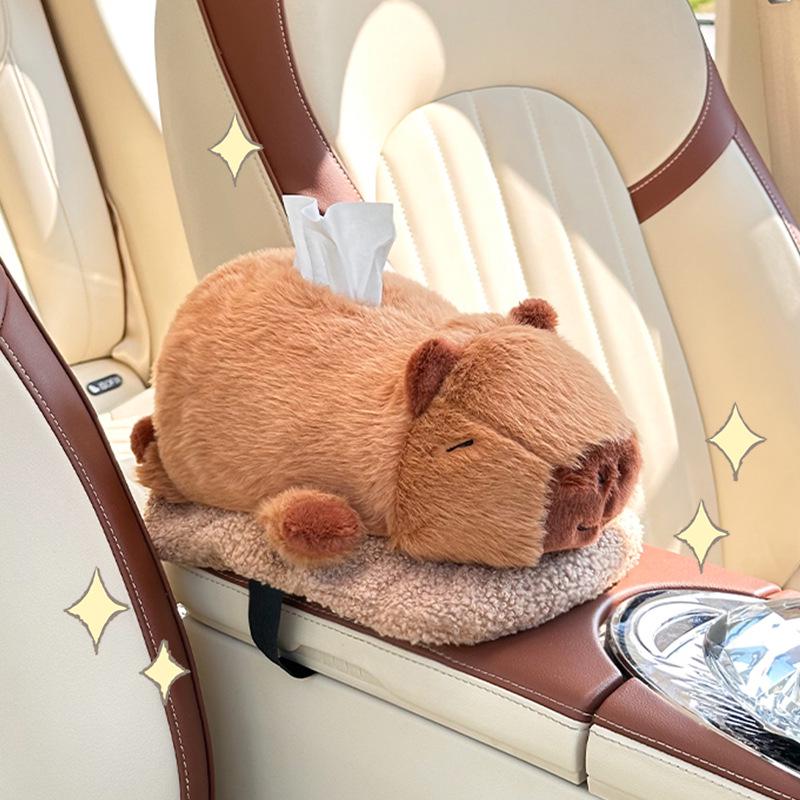 Plush Cartoon Car Tissue Box with Bamboo Charcoal for Deodorizing - Creative Armrest Doll Décor.