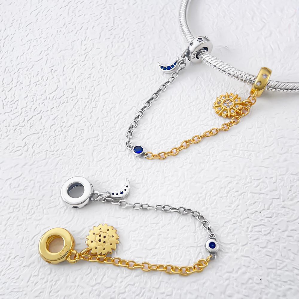 Подвеска Шарм Медный Солнце Луна Цепочка Безопасности Подходит для Оригинального Браслета Для Изготовления Украшений Подарок на День Святого Валентина