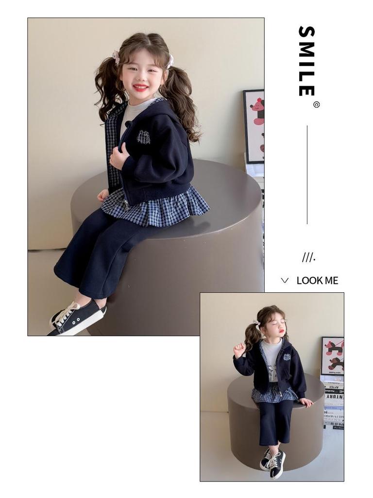 Autumn 2025 Girls' Fashionable Hooded Sweatshirt & Pants Set