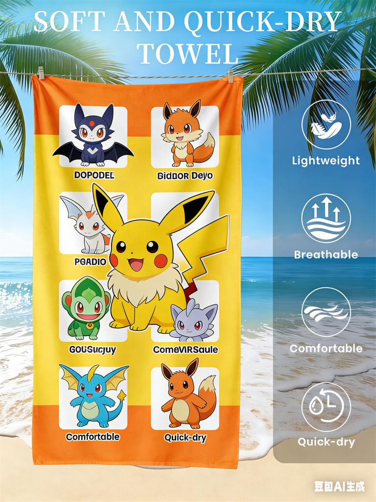 Digimon Beach Towel, Anime Fan Favorite Character Print Quick-Dry Towel for Beach, Pool, Summer Vacations and Anime Enthusiasts