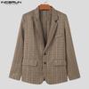 INCERUN Мужской пиджак с зазубренными лацканами и длинным рукавом в клетку, повседневный свободный пиджак