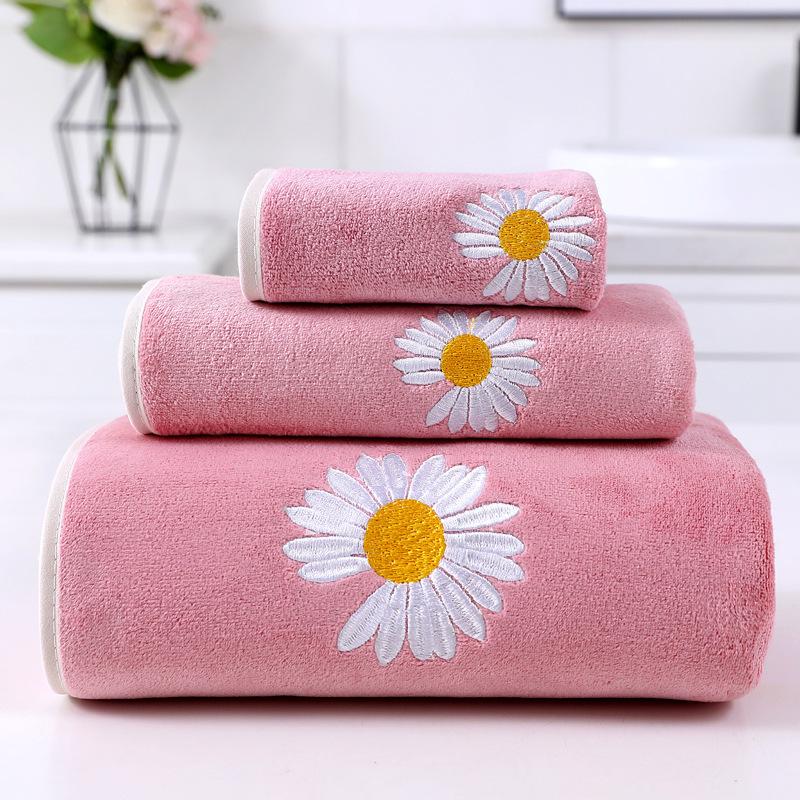 Microfiber Edging Embroidered Towel and Bath Towel Set