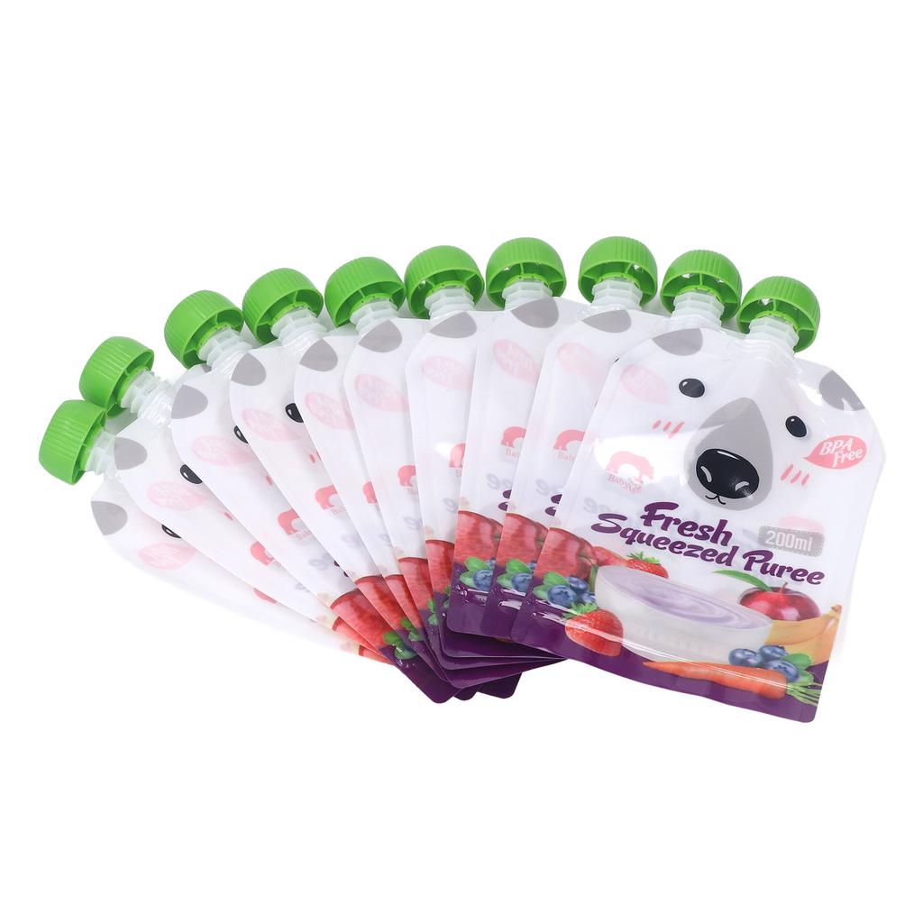 10 Pcs Reusable Food Pouch 200ml Refillable Portable Squeeze Baby Food Storage Bag for Fruit Puree