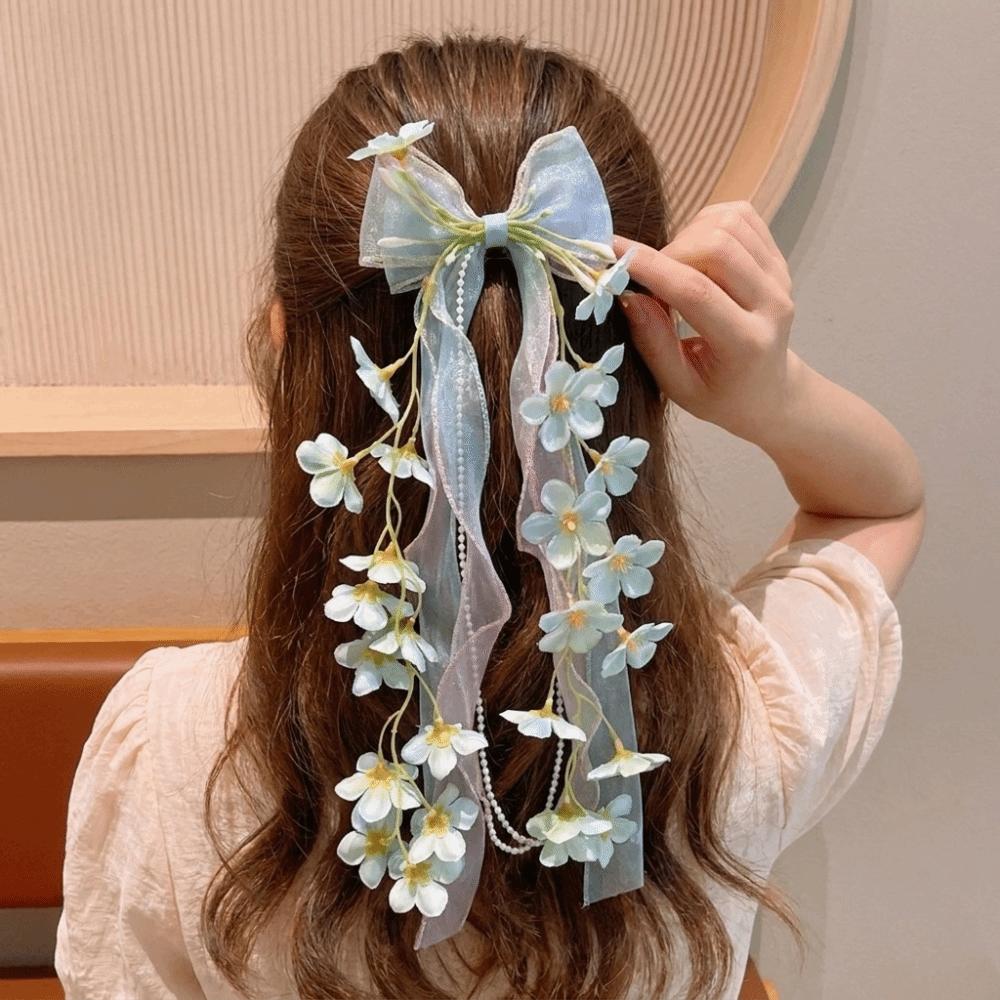 Sweet Bell Orchid Ribbon Barrettes Floral Designs Lolita Dress Hair Accessories Party