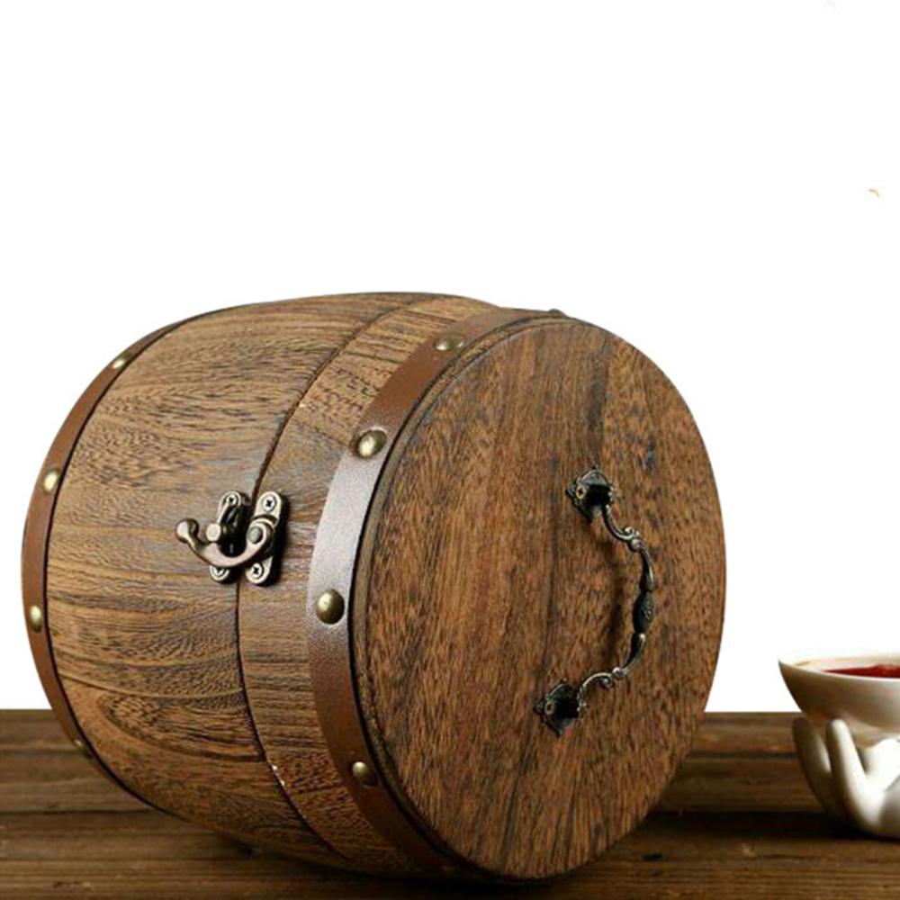 Wooden tea leaf barrel W/ Metal Latch W/ LidTo Vintage Anti Dirty 1L Quality