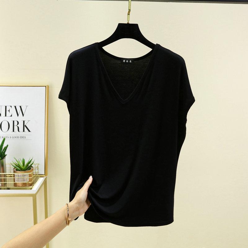 Women's Plus Size V-Neck Modal Tank Top - 2024 Summer Casual Solid Color, Sleeveless and Loose Fit