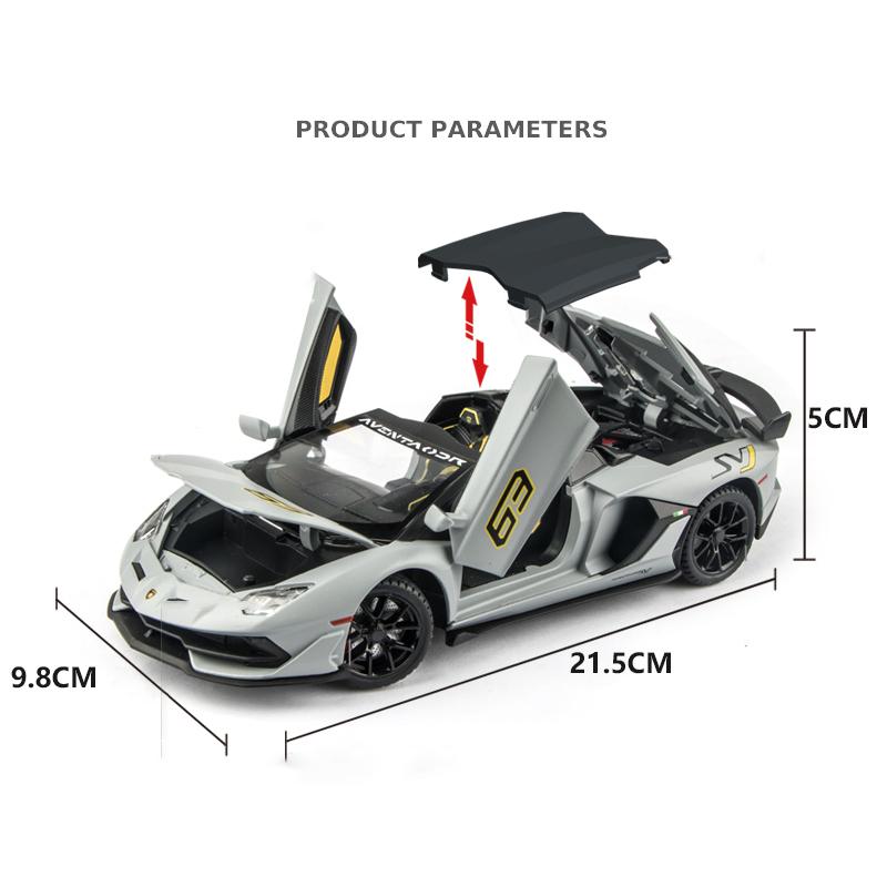 1/24 Lamborghini Aventador SVJ63 Литая Модель Автомобиля Игрушка Металлический Литой Автомобиль Звук и Свет Автомобильные Игрушки для Детей Транспортное Средство