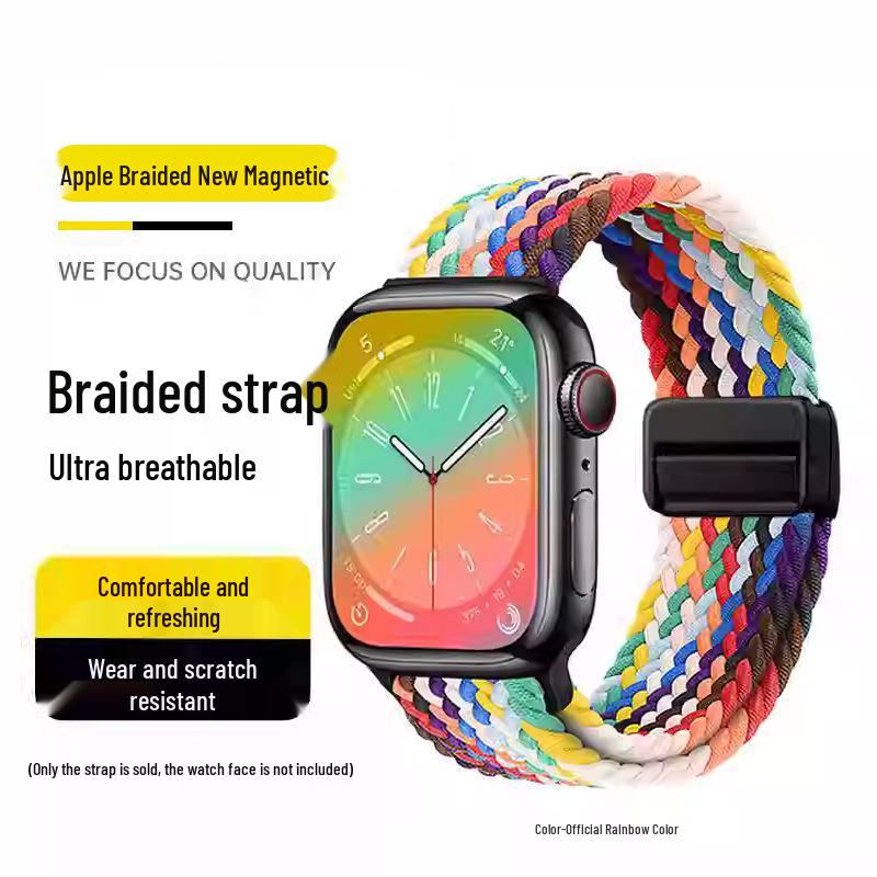 Совместимый эластичный плетеный нейлоновый магнитный ремешок для Apple Watch 4, 5, 6 и iWatch 7, 8, 9