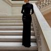 Женское макси-платье с высоким воротником и длинными рукавами, облегающее, с высокой талией, уличная мода, однотонное, облегающее, в пол