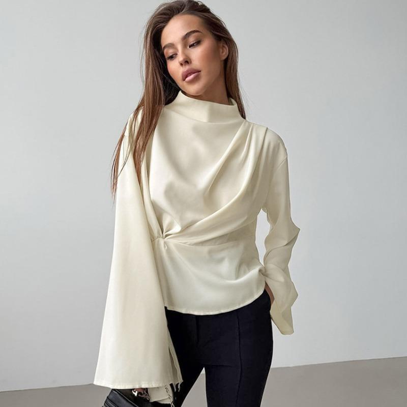 Women S Chiffon Long Sleeve Slit Waist Casual Shirt