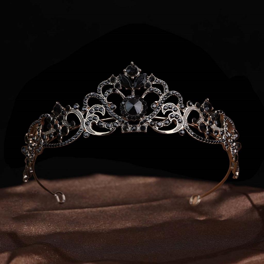Retro and Fashionable Water Diamond Crown Headwear Halloween Black Crown Cosplay Costume Party and Ball Style Accessories