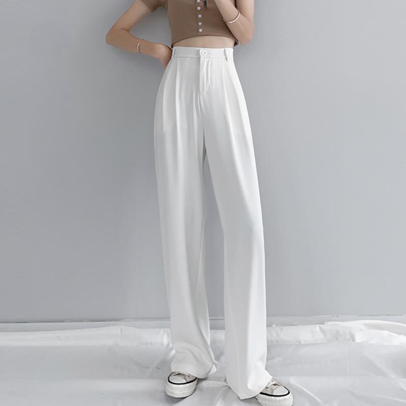 Модные повседневные широкие длинные брюки, новинка 2024 года, офисные брюки с высокой талией, женские прямые свободные брюки с драпировкой, летние тонкие однотонные простые брюки 2705