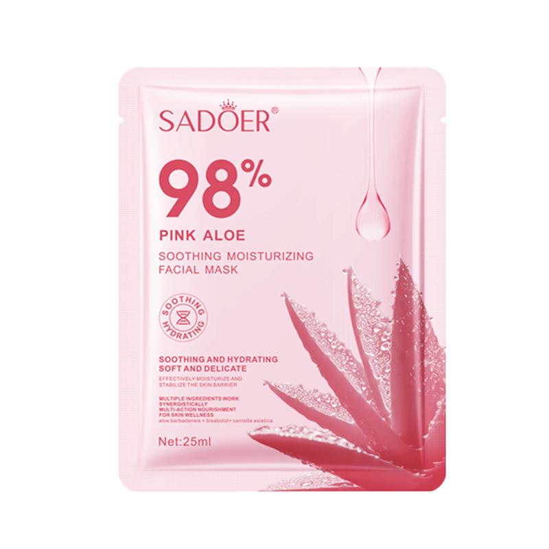 98% Pink Aloe Facial Mask Hydrating Sheet Mask Soothing Moisturizing Face Mask Softening Nourishing Skin Care 10pcs