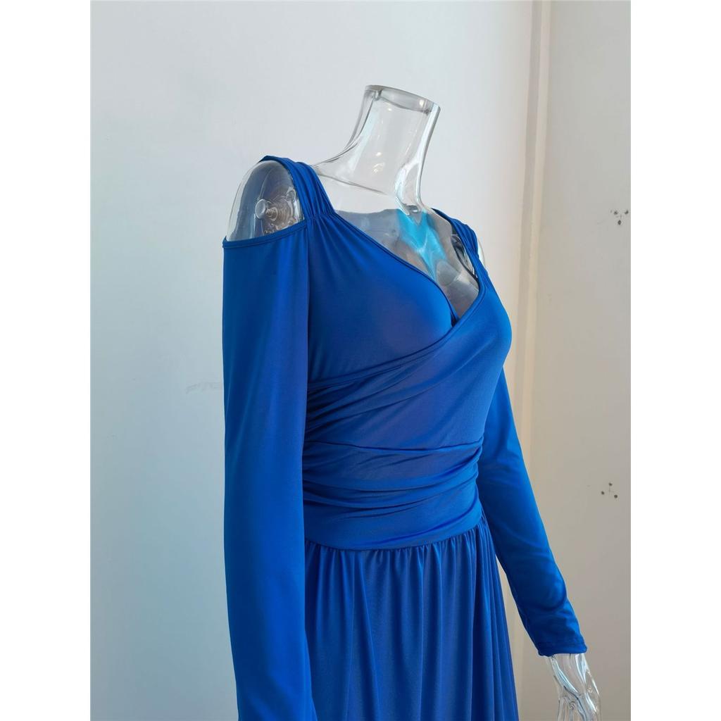 Женское элегантное платье с длинным рукавом и V-образным вырезом