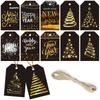 24pcs/set with Hemp Rope Christmas Gift Labels Black Gold Party Decoration Tags  Holiday Decorating
