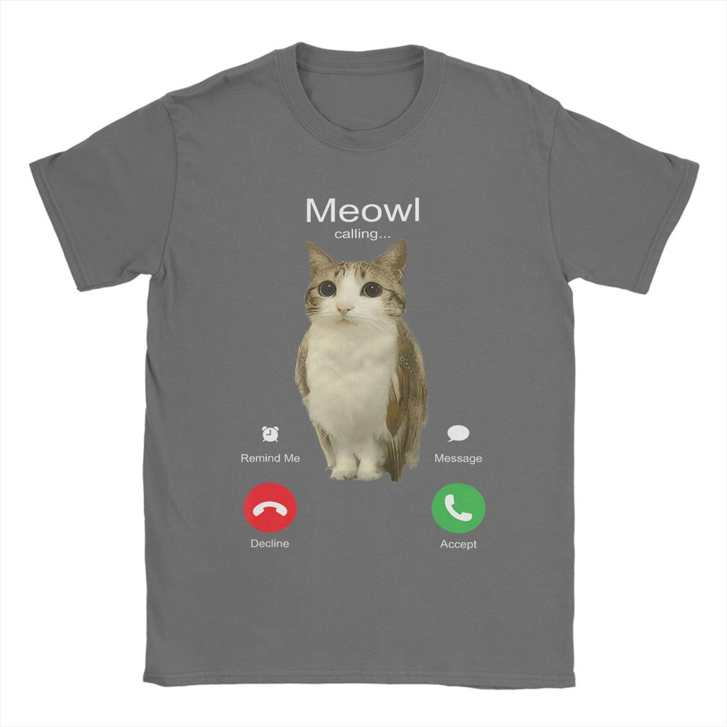 Мужская футболка Meowl Is Calling Телефонный звонок Мем Мозговая гниль Забавная кошка Сова Хлопковые футболки Футболки с коротким рукавом Круглый вырез Одежда