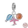 Hot Travel Beads 925 Silver Pendant CZ Blue Pink Air Balloon Dangle Charms Fit Original MULA Bracelet Fine Jewelry