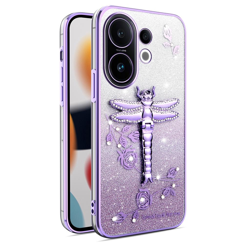KADEM For vivo S30 5G Case Dragonfly Kickstand TPU Flowers Glitter Phone Cover
