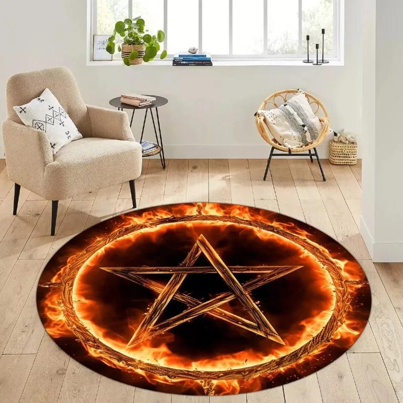 Пламя Пятиконечная Звезда Круглый Ковер Детская Комната Лазание и Игры Нескользящий Декоративный Ковер Плюшевый Моющийся Ковер
