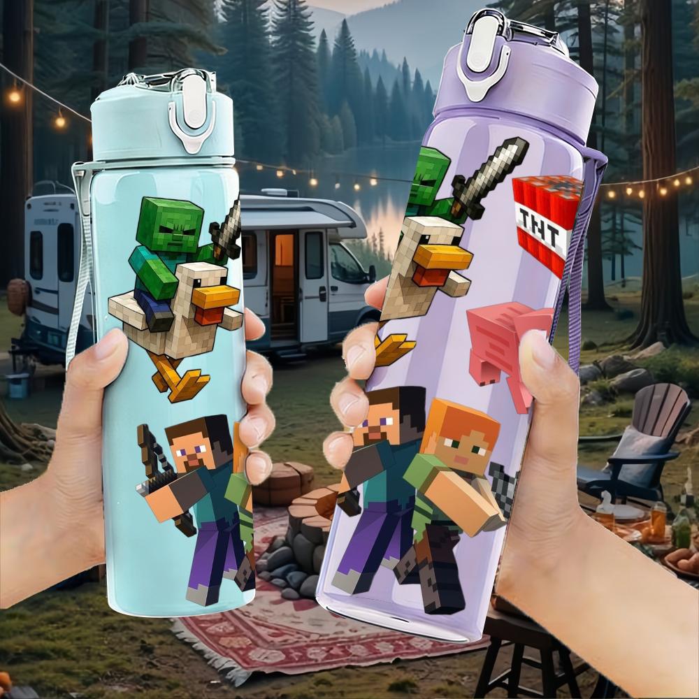1PC Toy Block Game Character Cluster 750ml Color Plastic Sports Water Bottle Leakproof Flip Straw Lid Suitable for Sports Office Home Use
