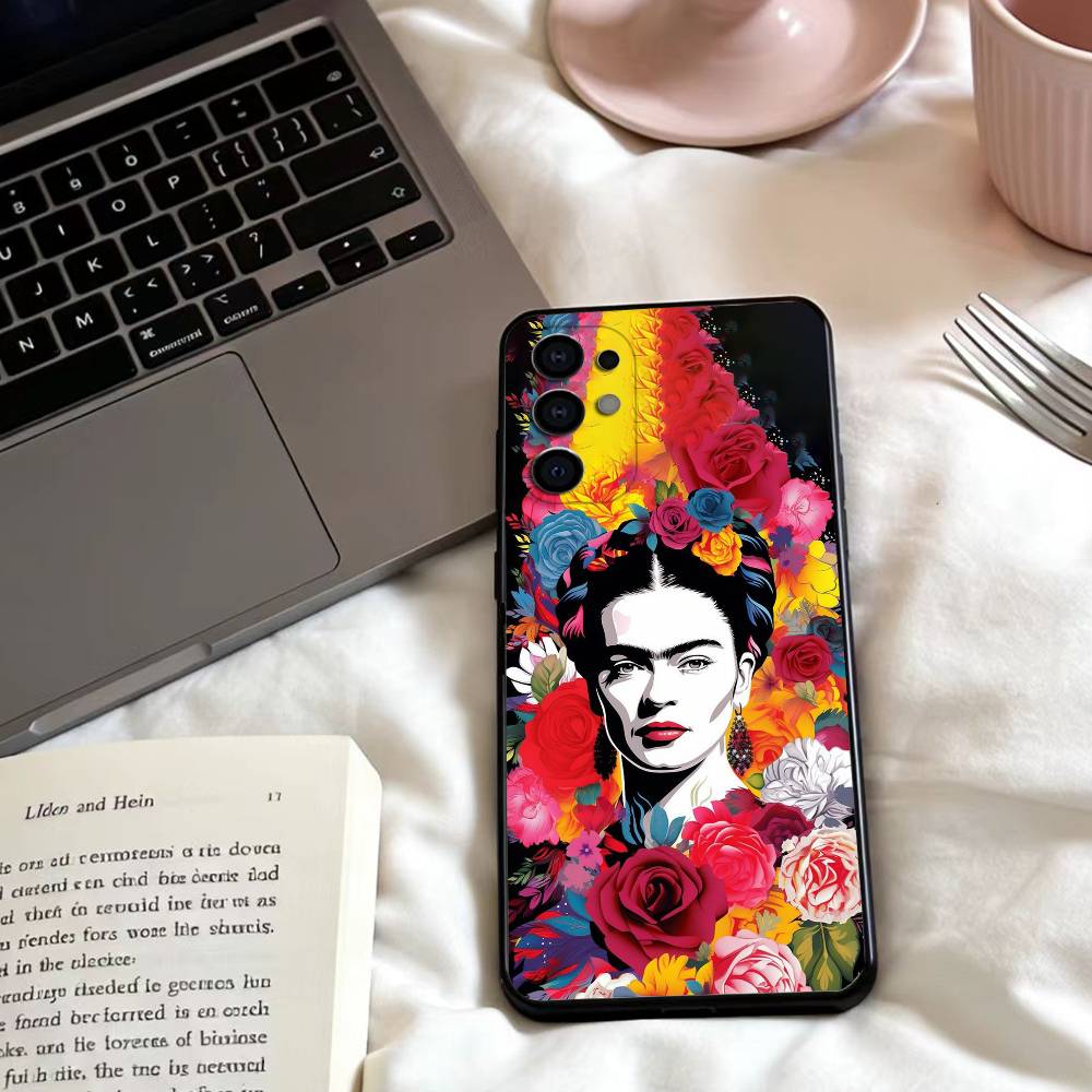 Чехол для телефона с рисунком Фриды Кало для Samsung S25,24,23,22,30,21,10,9,Ultra,Plus,Lite,FE,4,5 G Мягкий черный чехол