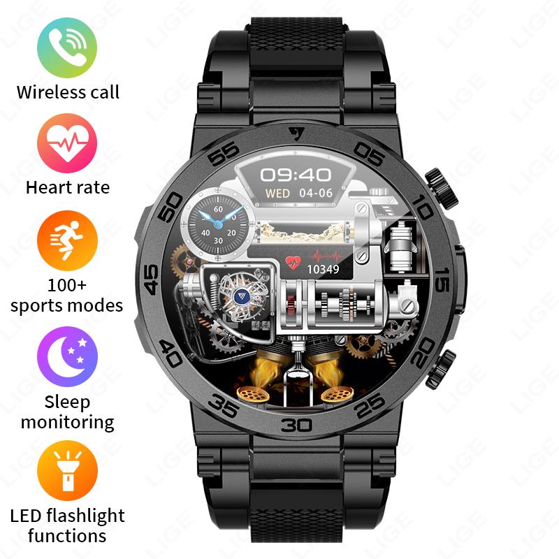 Светодиодные Bluetooth-часы Smart Watch для мужчин, для активного отдыха и спорта, с полноэкранным сенсорным дисплеем, мониторингом здоровья, водонепроницаемые, для iOS и Android