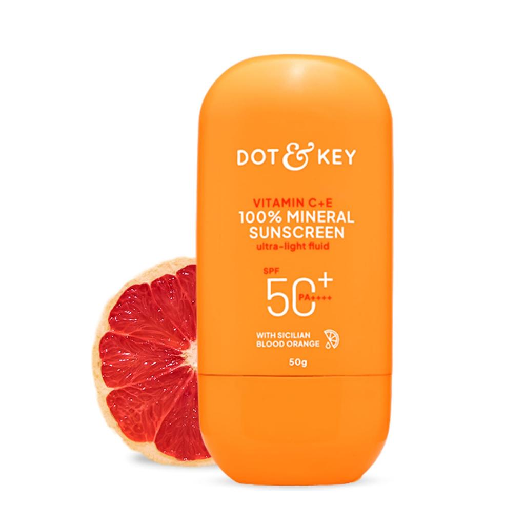 Dot & Key Солнцезащитный крем с витаминами C + E, 100% минеральный, протестирован in-vivo, SPF 50+ PA++++ | Не оставляет белых следов, легкая текстура, с оксидом цинка и диоксидом титана