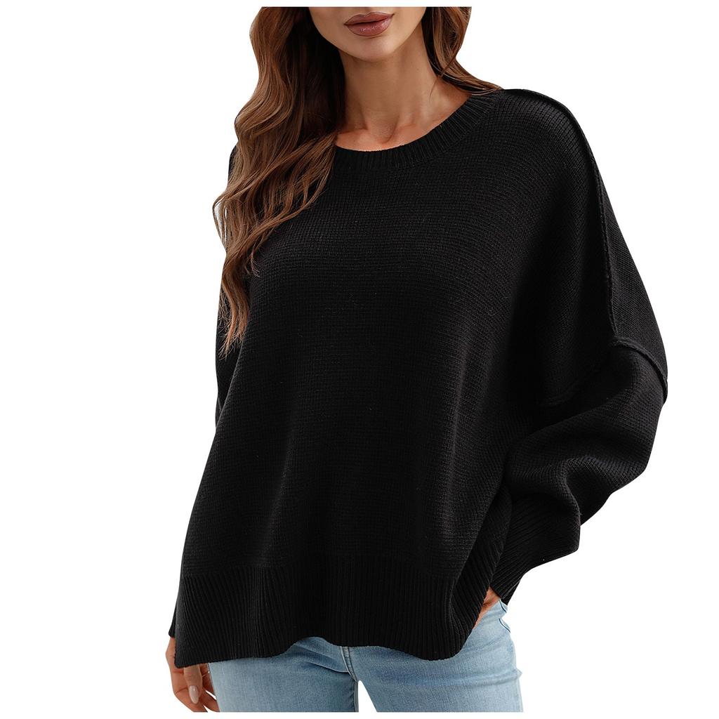 Женский осенне-зимний однотонный вязаный свитер с круглым вырезом и длинными рукавами, пуловер, свитер