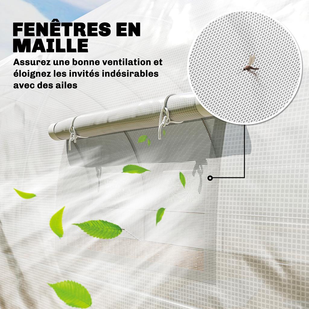 Garden tunnel greenhouse 24m², garden tunnel greenhouse with doors and 12 windows with insect screens, 295x798x199cm, white