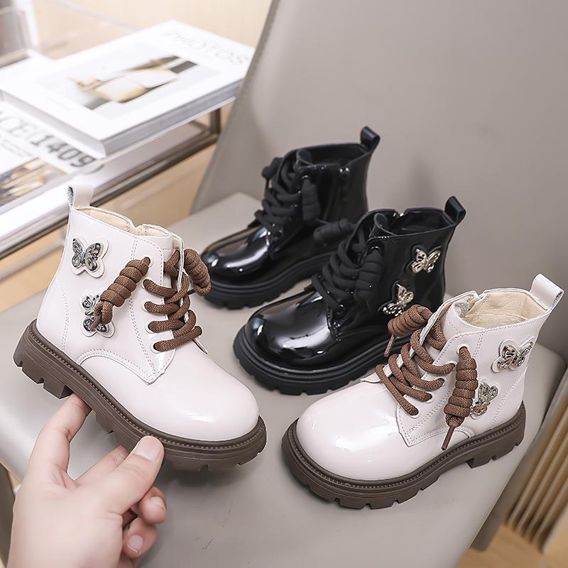 Зимняя детская обувь, ботинки для девочек, детские ботильоны из хлопка со стразами и бабочками, модные универсальные плюшевые роскошные ботинки принцессы