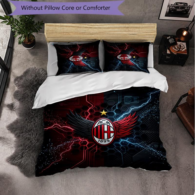 AC Milan Pattern 3 Pieces Bedding Set Soft Microfiber Duvet Cover with Pillow Cases for Bedroom