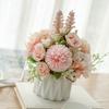 Artificial Flowers with Small Ceramic Vase Faux Roses Plants Eucalyptus Leaves Berries Flower Arrangements Decorations for Home