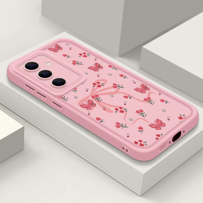 Для Samsung S25 Ultra S24 FE S23 S22 A56 A36 A55 A16 A15 A35 чехол для телефона с бантом и цветочным принтом TPU матовый противоударный мягкий силиконовый защитный чехол для объектива