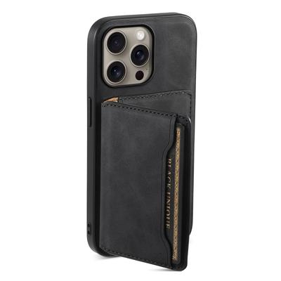 DENIOR D13 Магнитный чехол для iPhone 16 Pro с держателем для карт, покрытый кожей, ПК+ТПУ чехол для телефона