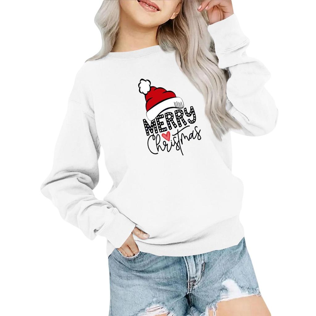 Kids' Fashion Loose-Fit Casual Long-Sleeve Christmas Print Oversized Crewneck Sweatshirt