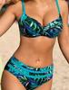 Европейский и американский цветочный купальник-бикини с драпировкой 2024