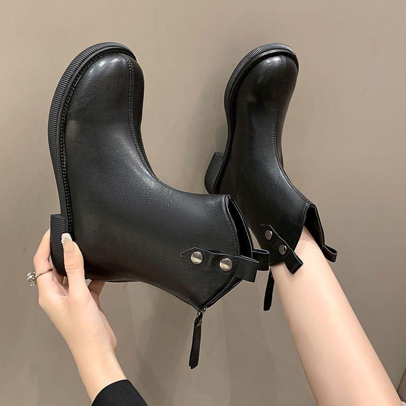 Footwear Round Toe Women's Ankle Boots Elegant with Low Heels Short Shoes for Woman Combat Booties Punk Style Black Pu Autumn 39