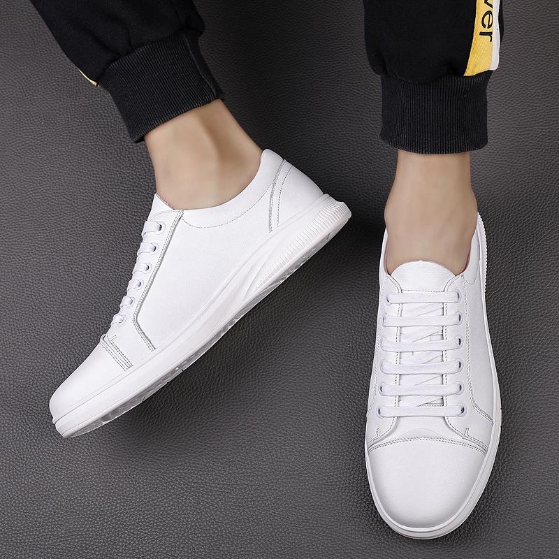Мужская повседневная обувь из натуральной кожи, модные мужские кроссовки на плоской подошве, мужская прогулочная обувь на шнуровке для отдыха, уличная белая обувь высокого качества