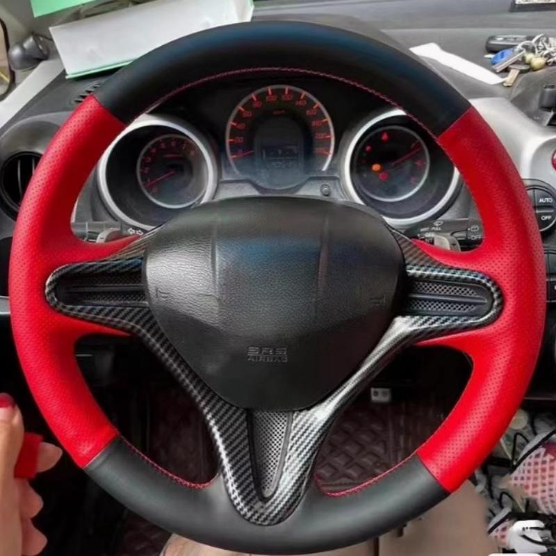 DIY Car Steering Wheel Cover Leather Red Breathable For Honda 2009-2013 City Jazz ight Steering Wheel Braiding Cover