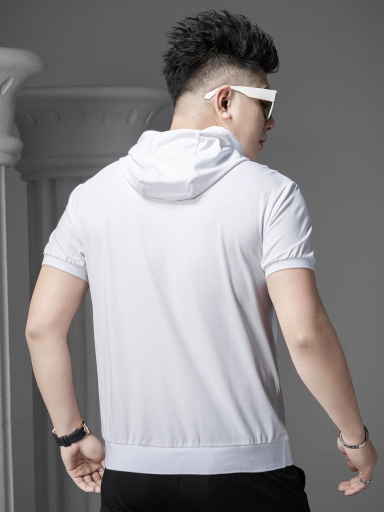 Ozhouzhan 2025 New Solid Hooded Casual T-shirt Men's Hood Short sleeve Hoodie Summer Half Sleeve T-shirt