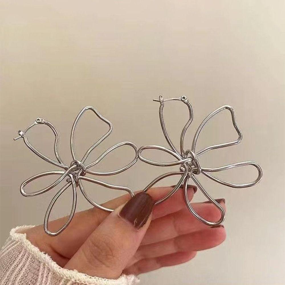 Jewelry Accessories Lines Hoop Earrings Metal French Earrings Gift Flower Earrings Female Girls