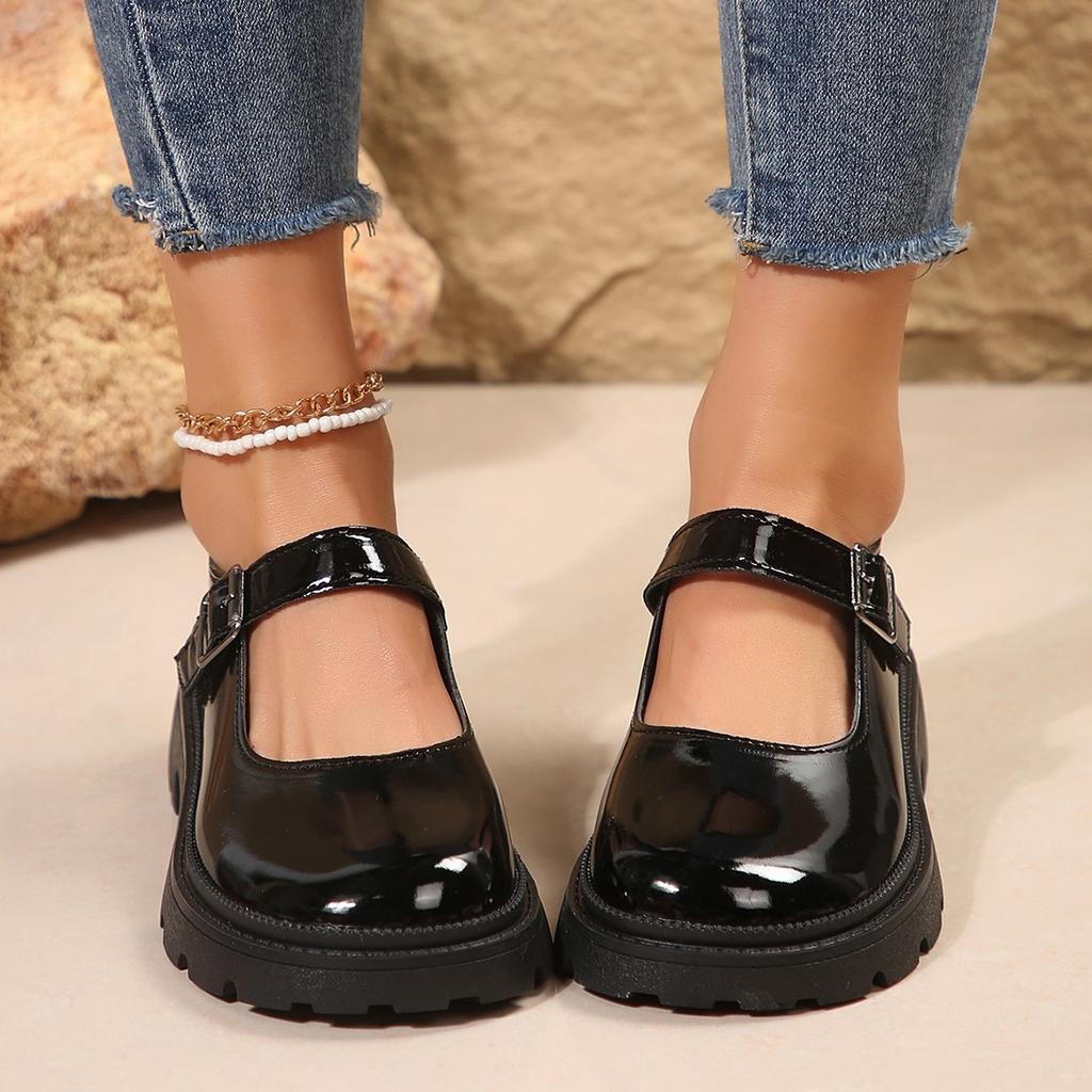 35-44 Женская обувь Британский стиль Маленькая кожаная обувь 2024 Круглый носок Толстая подошва Туфли Мэри Джейн Женская обувь Балетки Лоферы