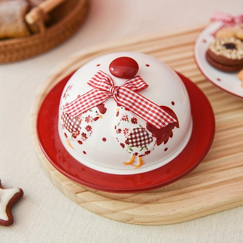 Керамическая масленка «Деревенский красный цветочный цыпленок», тарелка для десерта в стиле фермерского дома, пасхальная посуда, декоративная миска для закусок, безопасная для пищевых продуктов