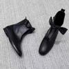 Cowhide Version~ 2025 New Korean Version Leather Round Head Bow Lace-up V-mouth Flat Bottom Casual Versatile Short Boots Women